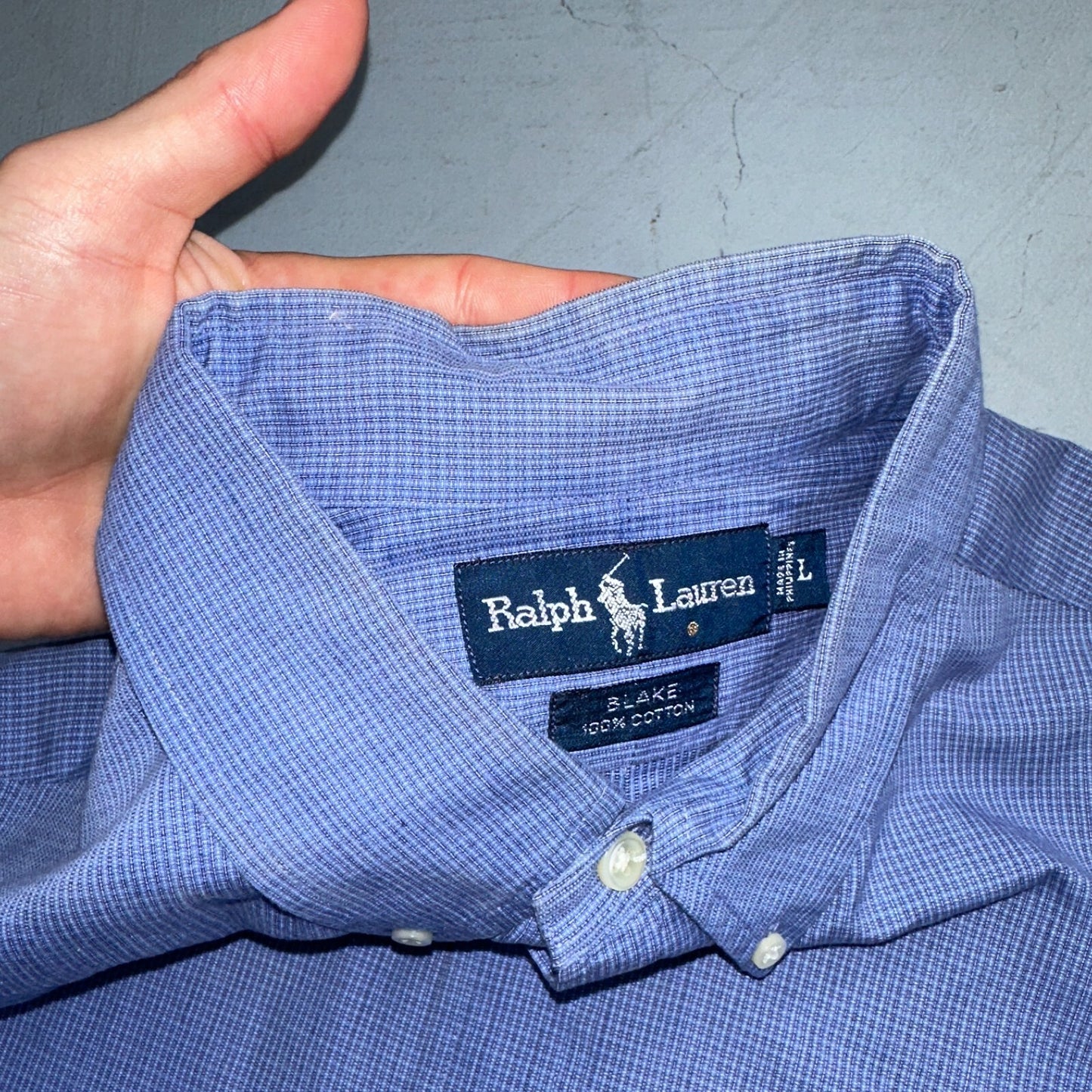 Ralph Lauren Polo VTG Button Down Shirt Men's L Blue Plaid Blake Two-Ply