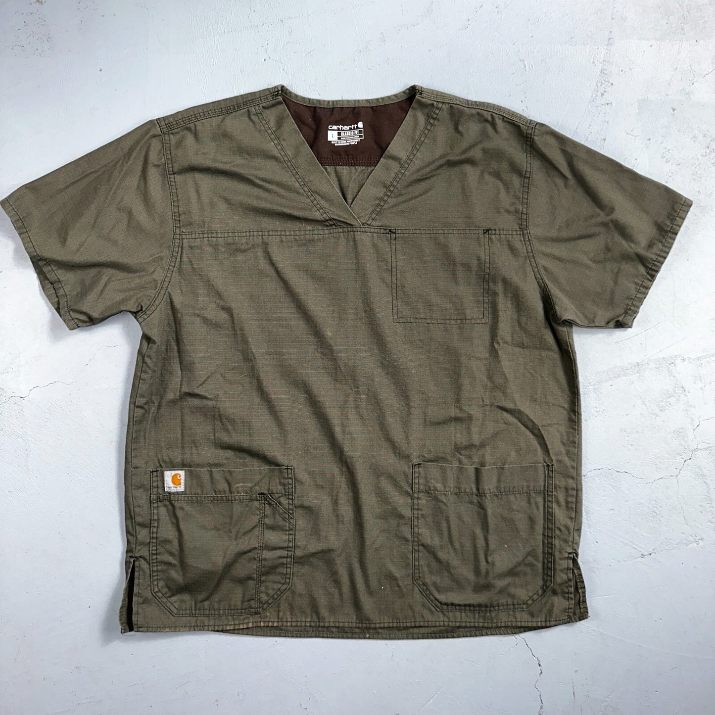 Carhartt C15208 Men's Scrub Top Shirt Multi Pocket Size L Olive Green