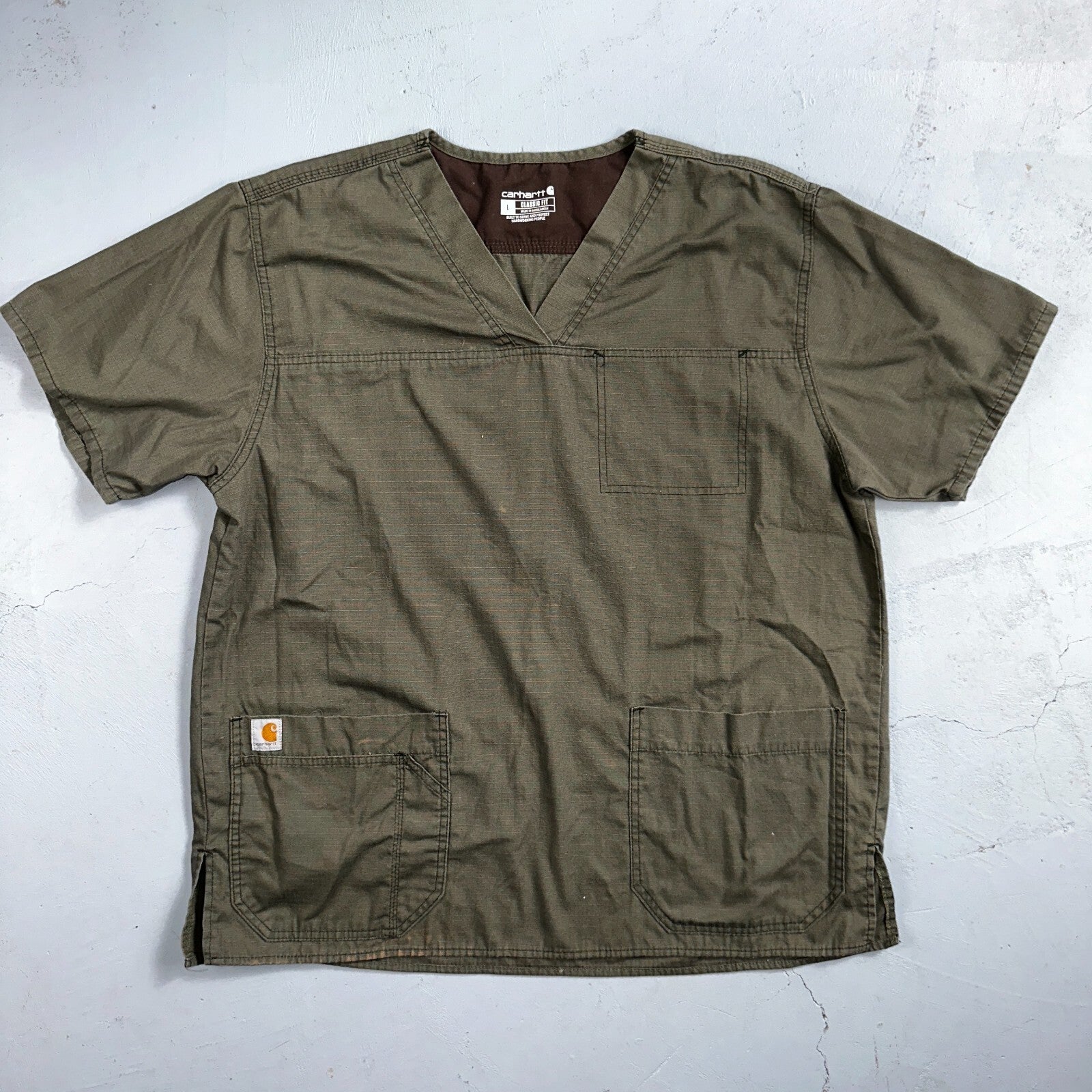 Carhartt C15208 Men's Scrub Top Shirt Multi Pocket Size L Olive Green