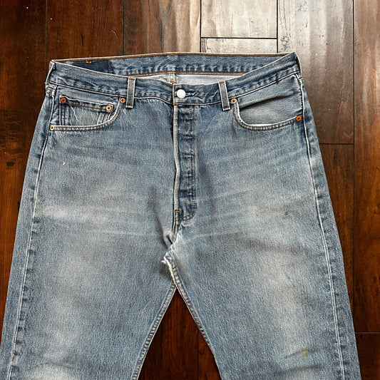 VTG 90s Levis 501 Button Fly 38x36 USA Tag Jeans Straight Wash Blue XX Act 35x32