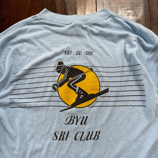 Ski Club BYU Vintage T Shirt 80s Single Stitch Blue To Die USA Colorado