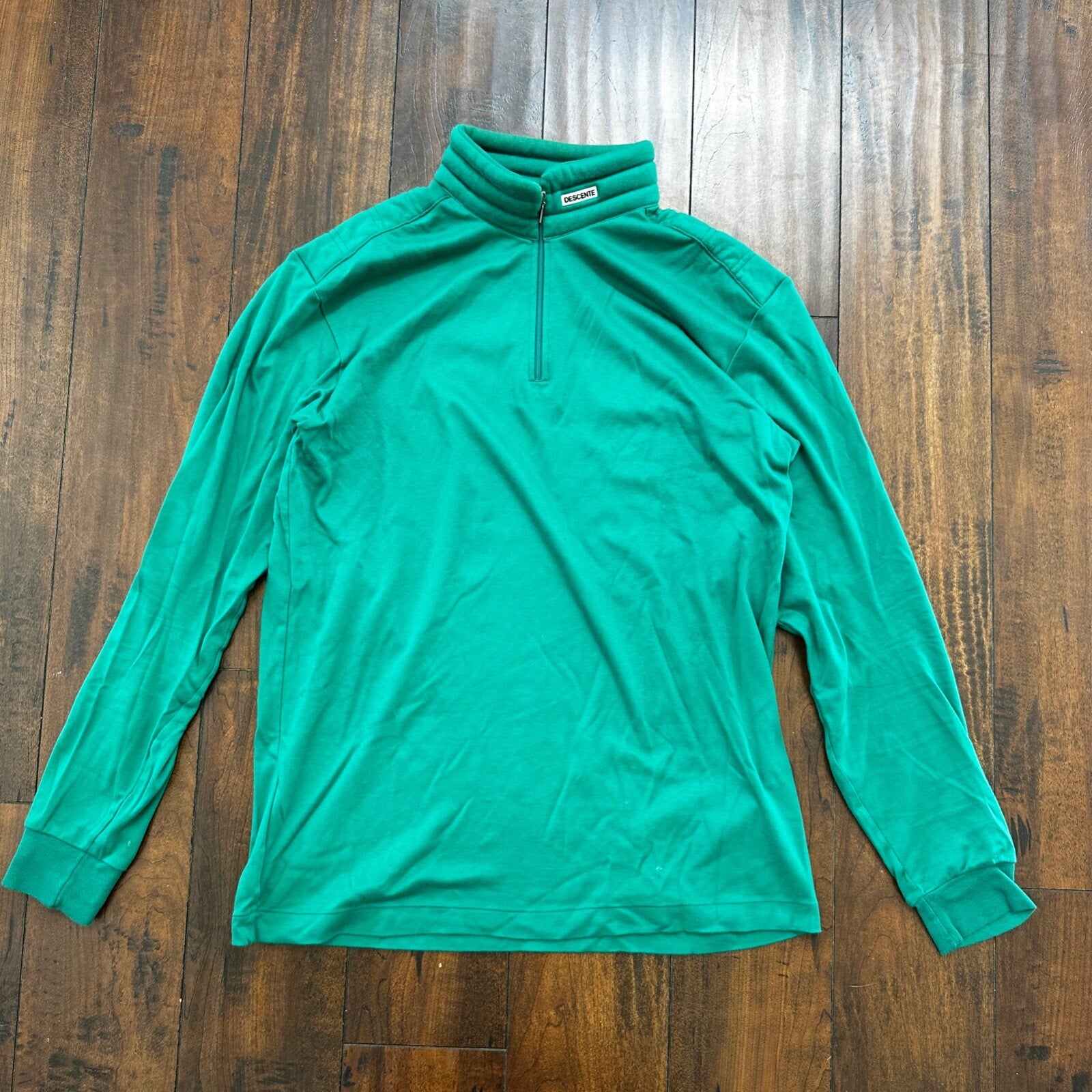 VTG Descente Mens Medium Green Long Sleeve Pullover Quarter Zip 80s 90s Japan