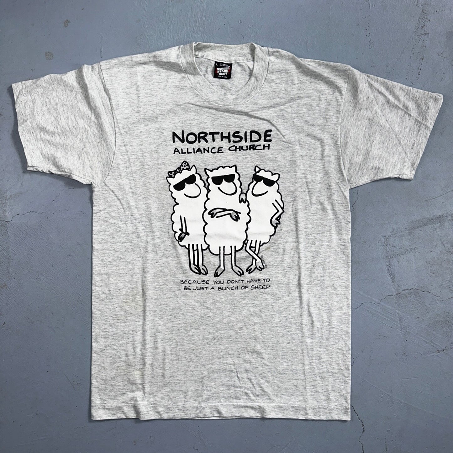 Church Sheep Funny Cute VTG T Shirt Alliance North Side Jesus Christ Love Music