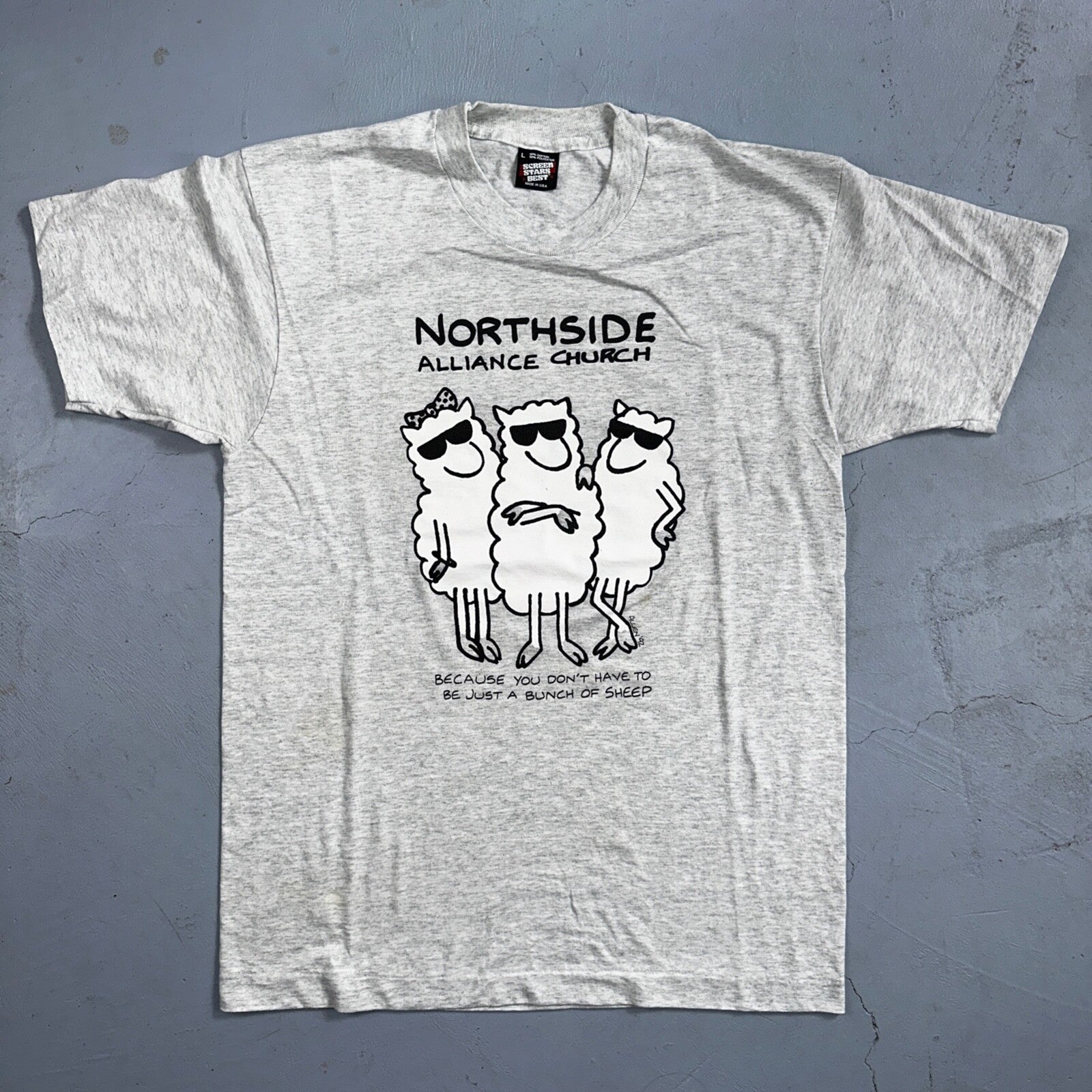 Church Sheep Funny Cute VTG T Shirt Alliance North Side Jesus Christ Love Music