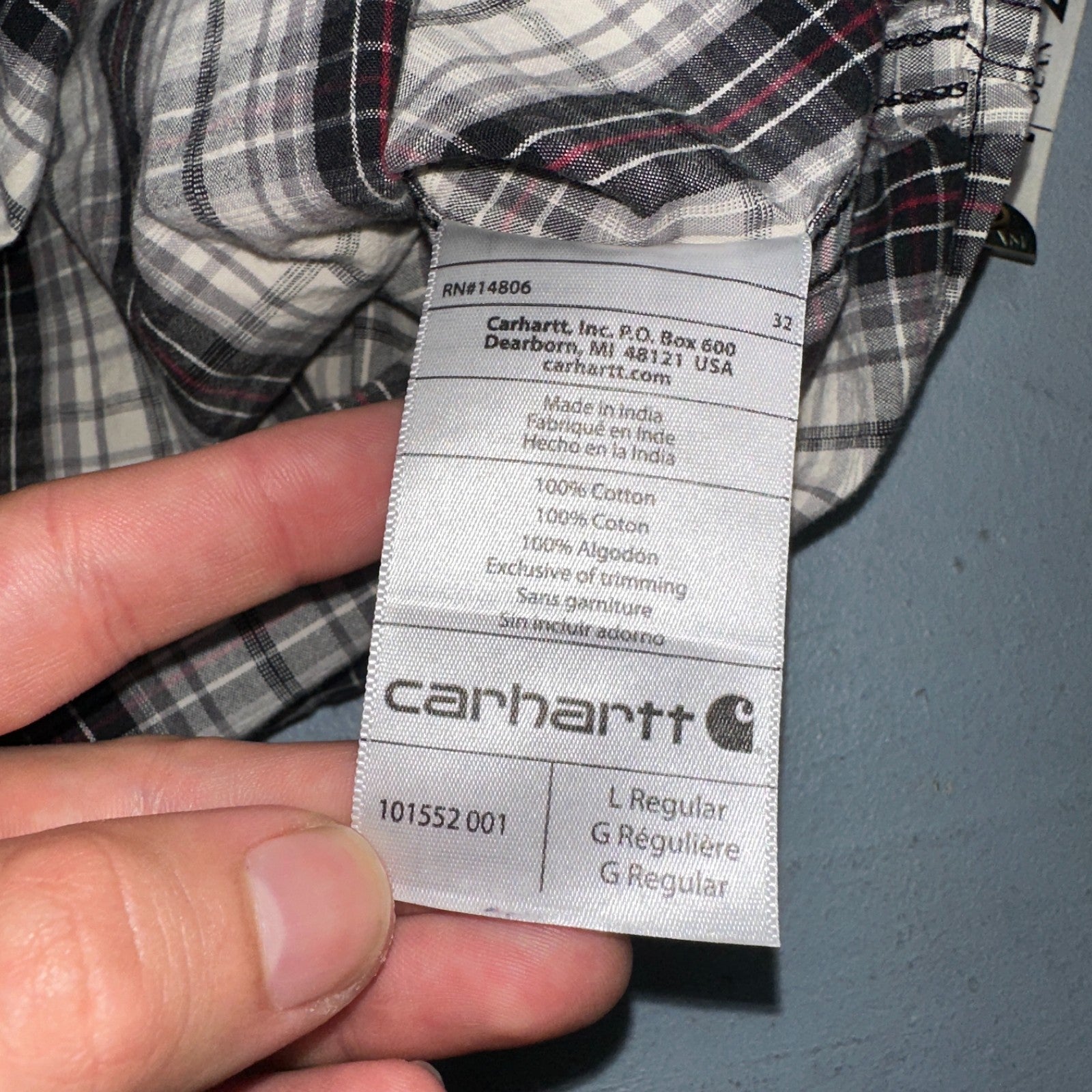 Carhartt Men's Shirt Essential Plaid Button Down Short Sleeve 101552 001 Sz L