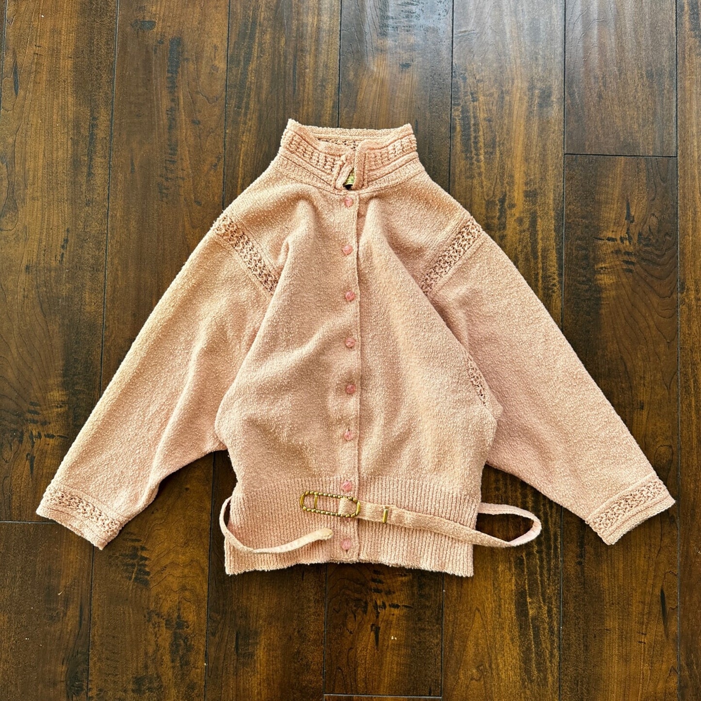 VTG 1960s Pink Knit Cardigan Sweater Rockabilly 60s Wool Belted Chapter House