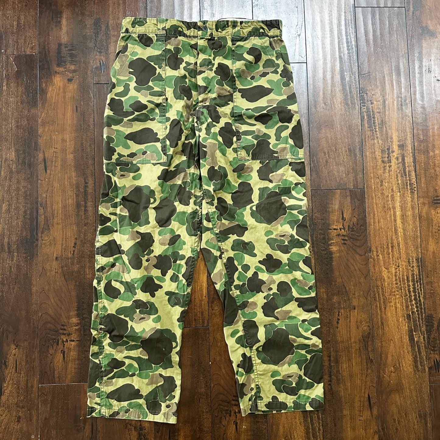 Vintage 60s 70s Sears Frog Skin Camo Pants Talon Zip USMC WWII Military 32x29