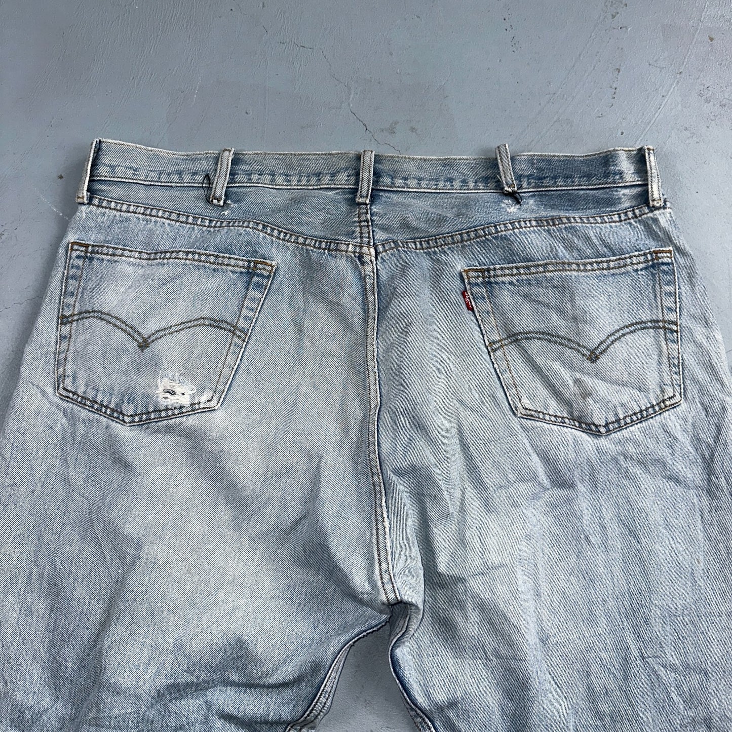 Levis 501 Vintage Y2K XX Straight Leg Jeans Rips Blue Light Wash 46x32 Act 42x28