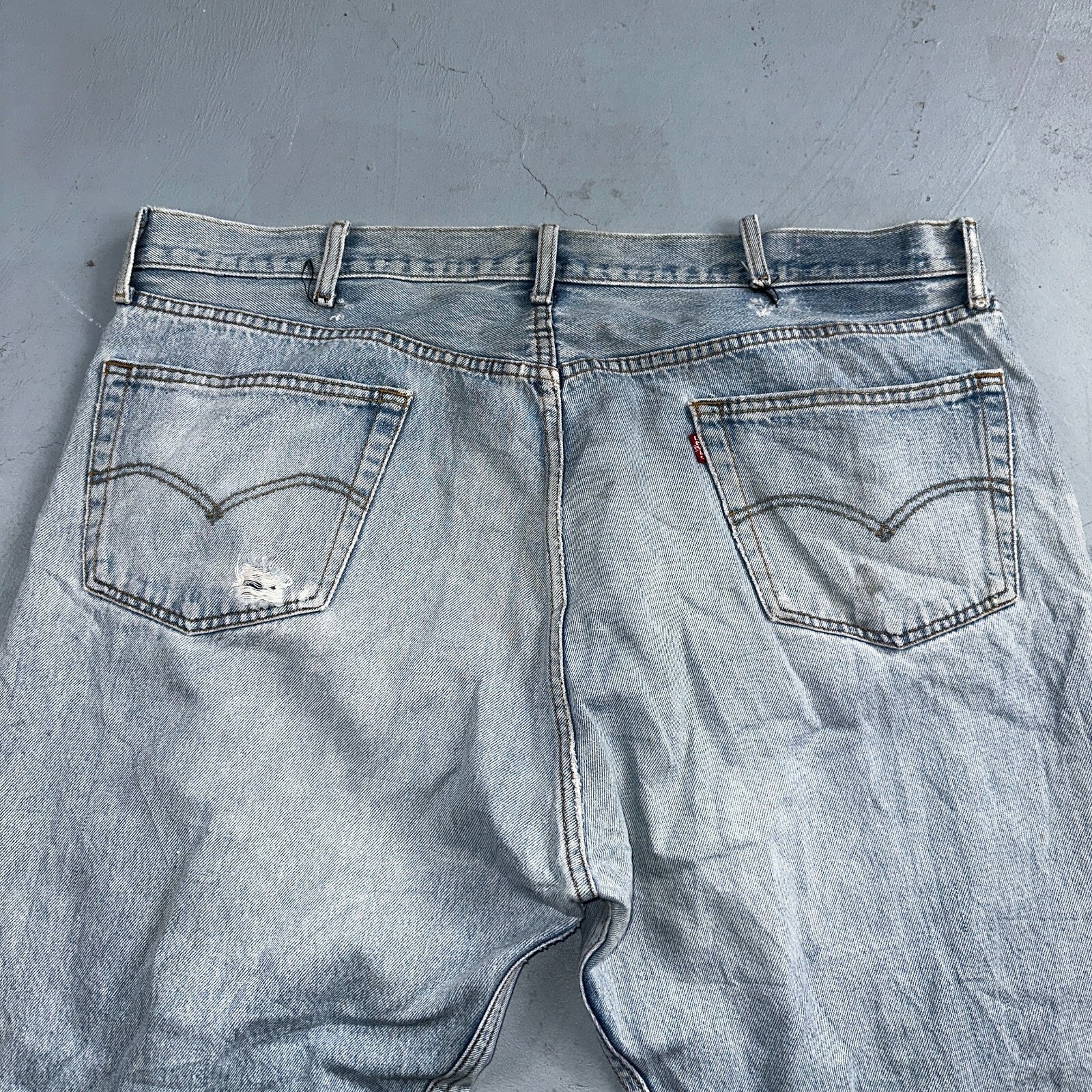 Levis 501 Vintage Y2K XX Straight Leg Jeans Rips Blue Light Wash 46x32 Act 42x28