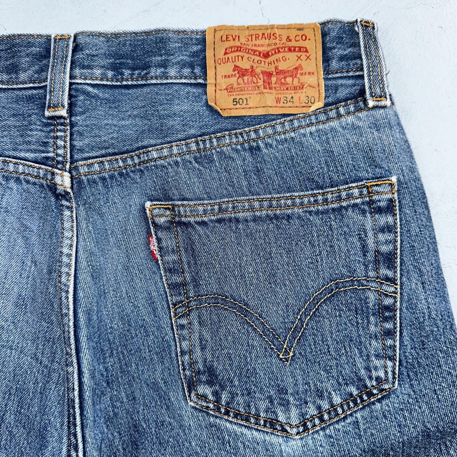 Levis 501 Vintage Y2K XX Straight Leg Jeans Blue Med Wash 34x30 Act 34x29