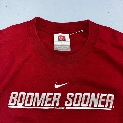 Nike Boomer Sooner VTG T Shirt Oklahoma Center Swoosh Y2K NCCA Football Rare