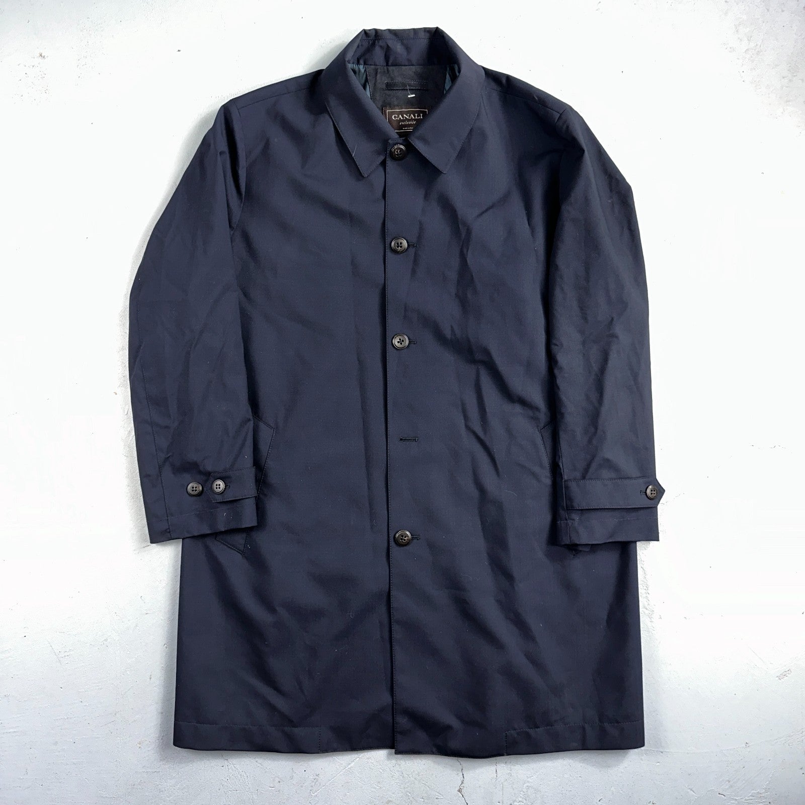 CANALI 1934 Water Repellent Car Coat Navy Rain Protection 54 Italy $2000 Retail
