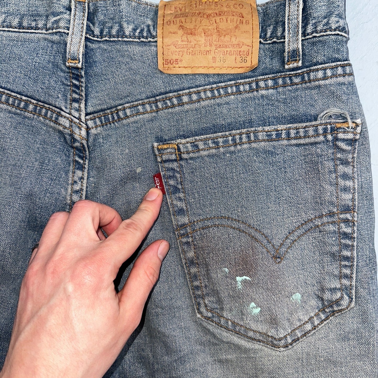 Levis 505 Vintage 90s USA XX Jeans Blue 501 Thrashed Med Wash 36x36 Act 36x30