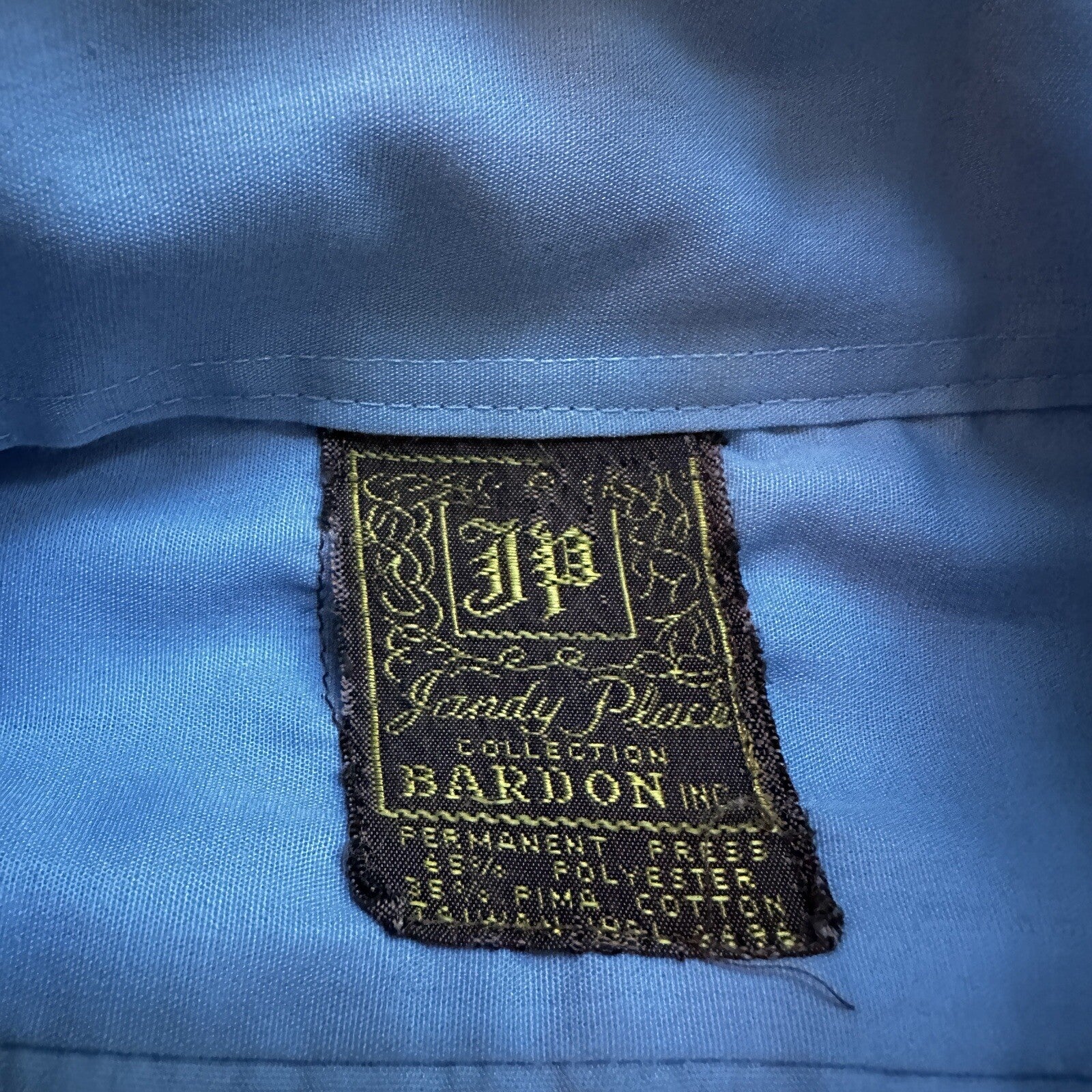 Vintage Jandy Place Bardon Shirt Mens L Polyester Button Down Blue Basic