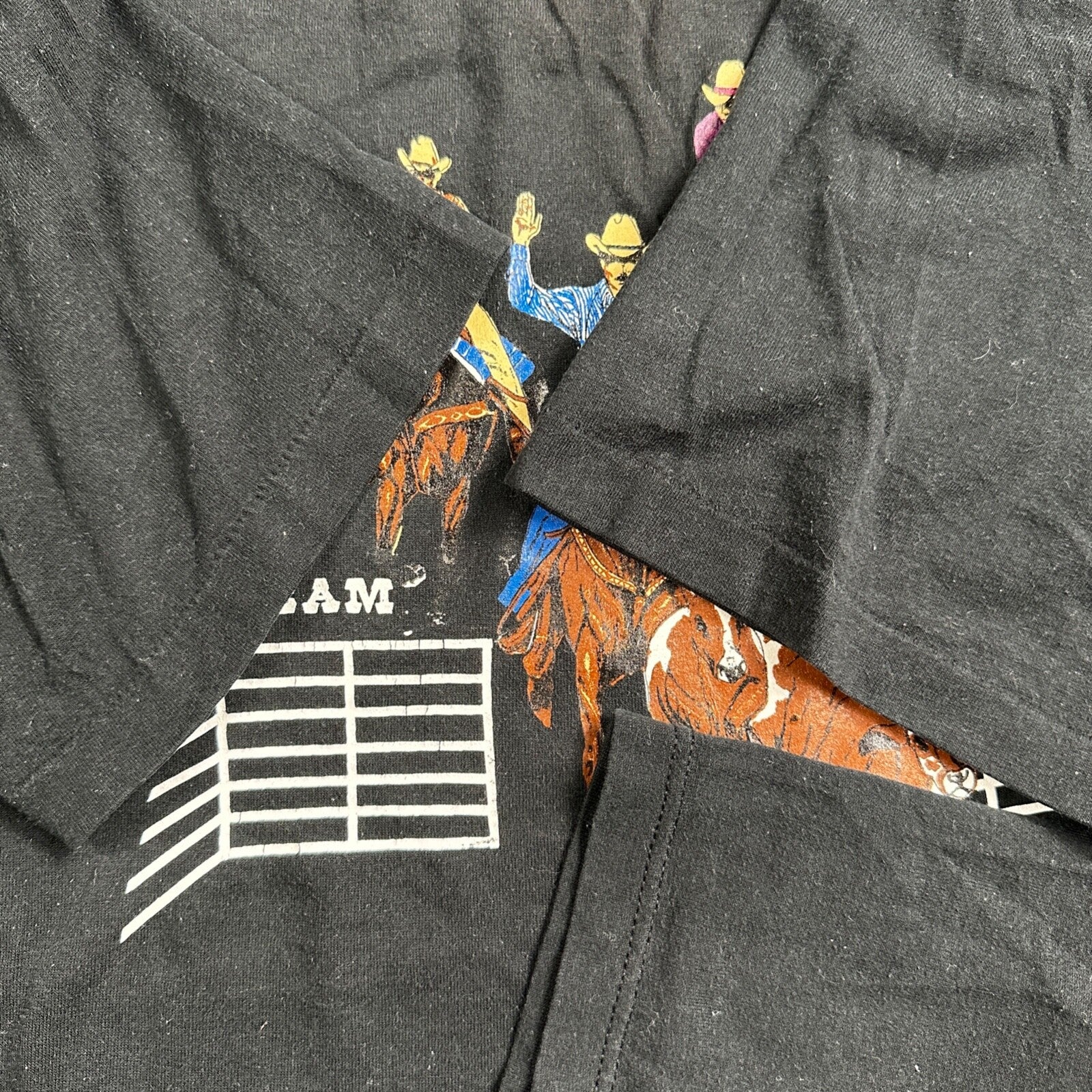 Horses Cowboy VTG T Shirt Team Penning Cows Farm America Jerzees XL Black USA