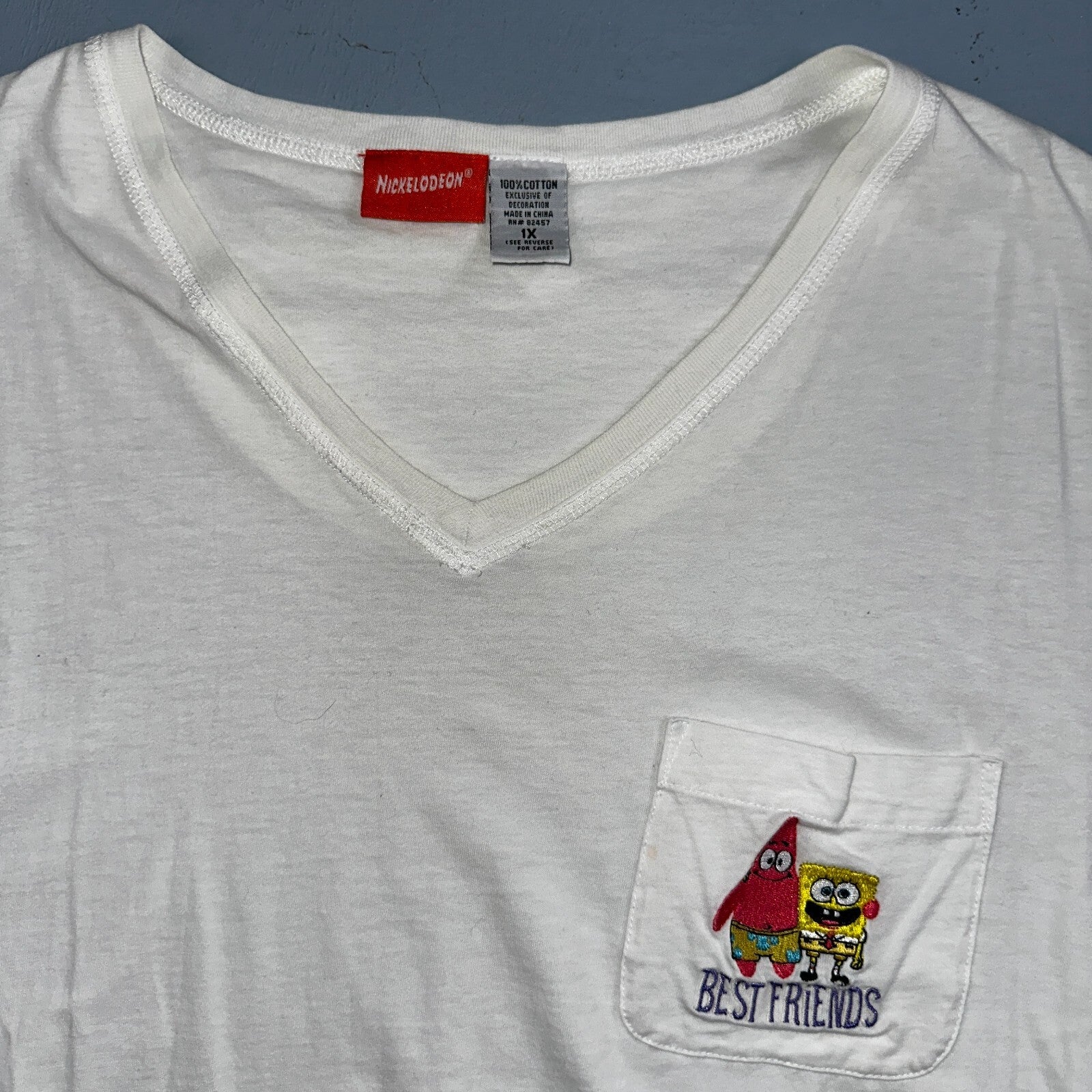 Nickelodeon Sponge Bob Patrick Star VTG T Shirt Best Friends White V Neck Womens
