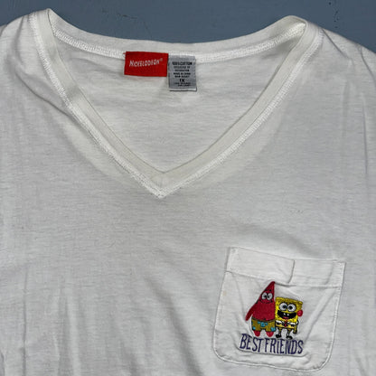 Nickelodeon Sponge Bob Patrick Star VTG T Shirt Best Friends White V Neck Womens