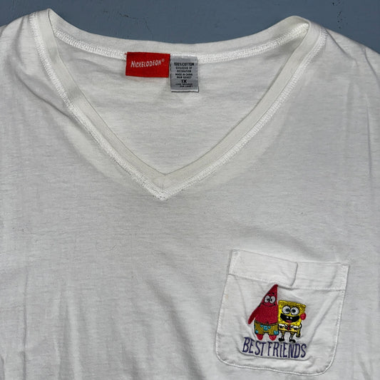 Nickelodeon Sponge Bob Patrick Star VTG T Shirt Best Friends White V Neck Womens