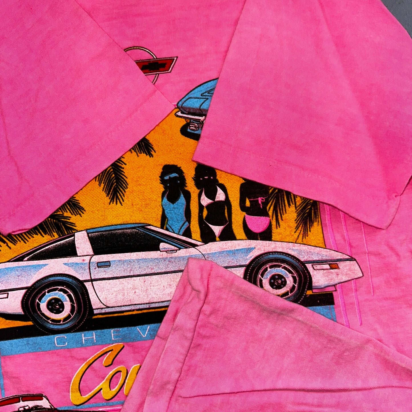 Corvette Hot Pink Oneita VTG T Shirt 80s Chevrolet Hot Girls Bikini Racing Cars