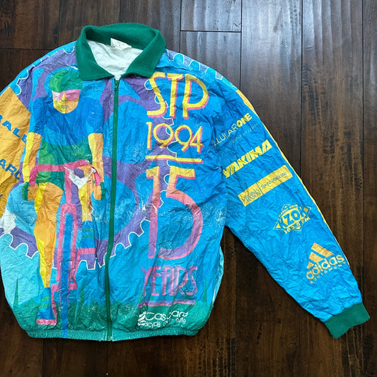 VTG 1994 STP Tyvek Jacket L AOP Cycling Race Seattle Portland Bicycle Track 90s