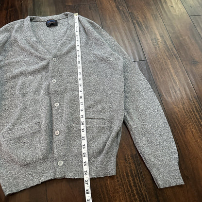 VTG 70s Jantzen Gray Wool Dave Marr Grandpa Cardigan Sweater Rockabilly L USA