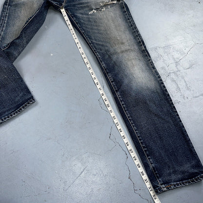 Levis 502 Y2K XX Slim Fit Jeans Blue Med Wash Whiskers 33x34 Vintage Style Worn