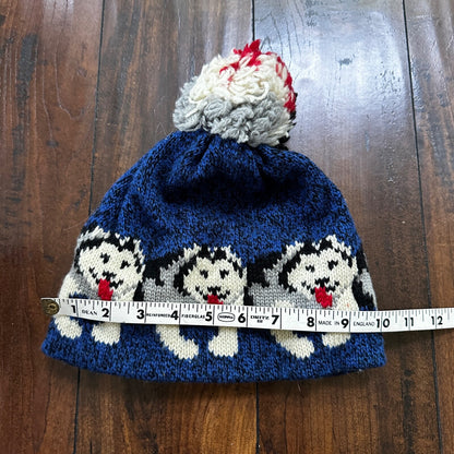 VTG 90's LL Bean Husky Dog Beanie Wool Blend Knit Winter Pom Hat USA Made RARE