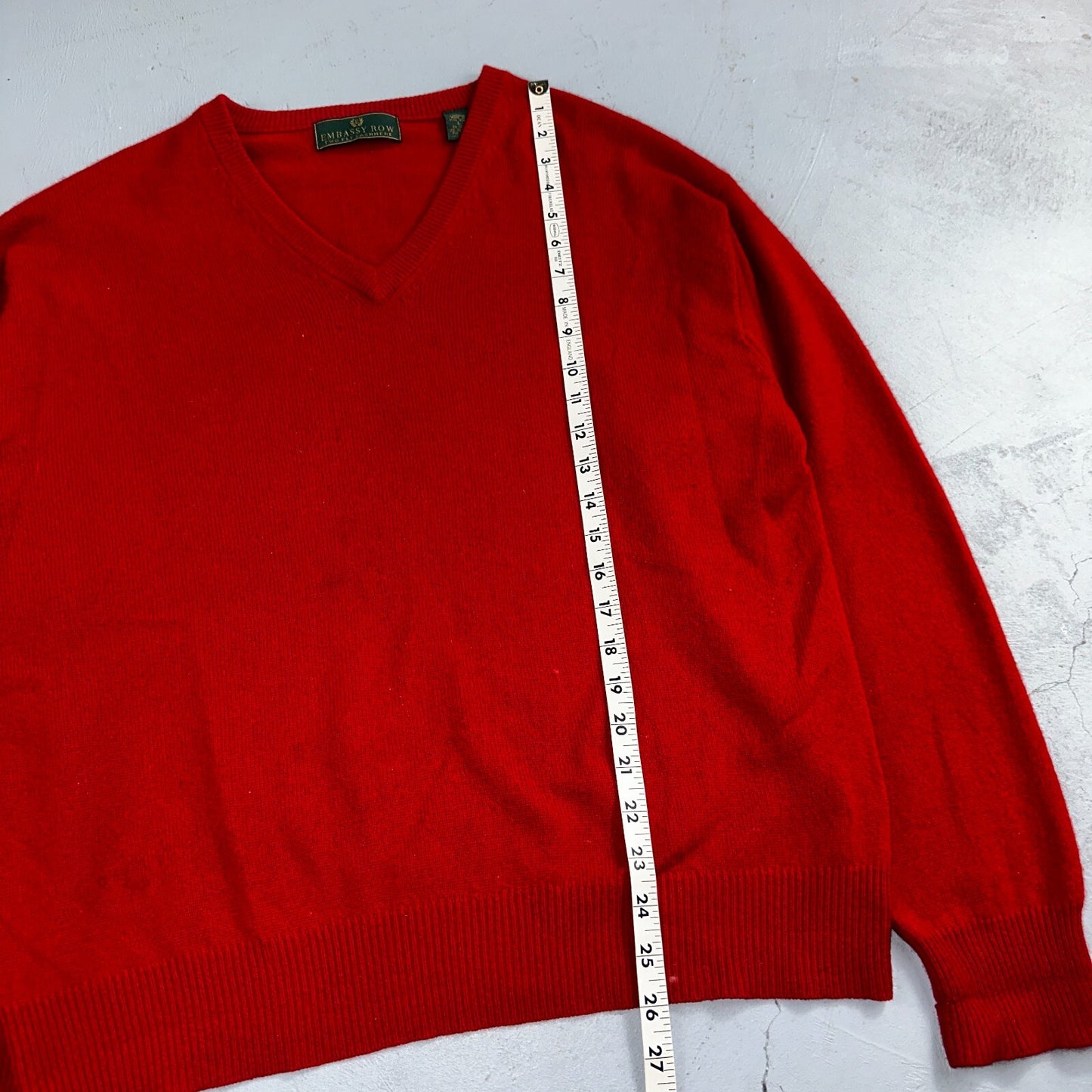 Embassy Row Sweater Men's L Red Cashmere Wool Knit V Neck Pullover