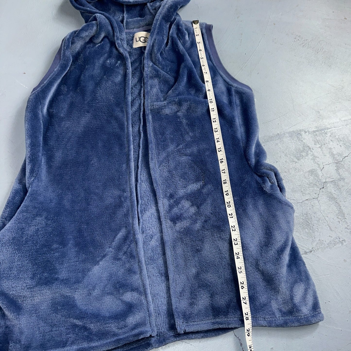 UGG Soft Surroundings Fleece Vest Hooded Blue Soft Cardigan Cozy M/L