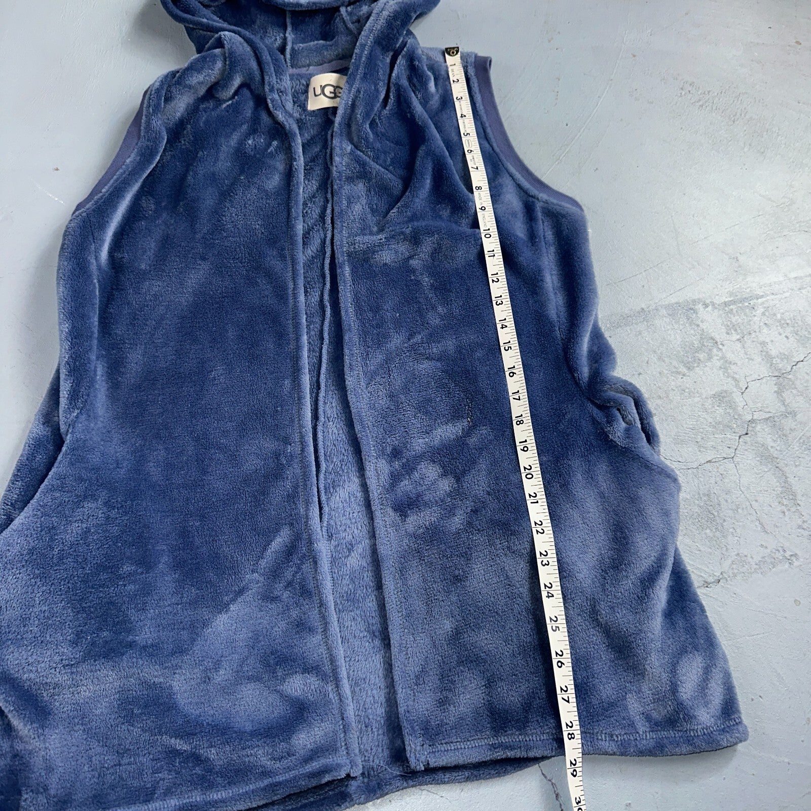 UGG Soft Surroundings Fleece Vest Hooded Blue Soft Cardigan Cozy M/L