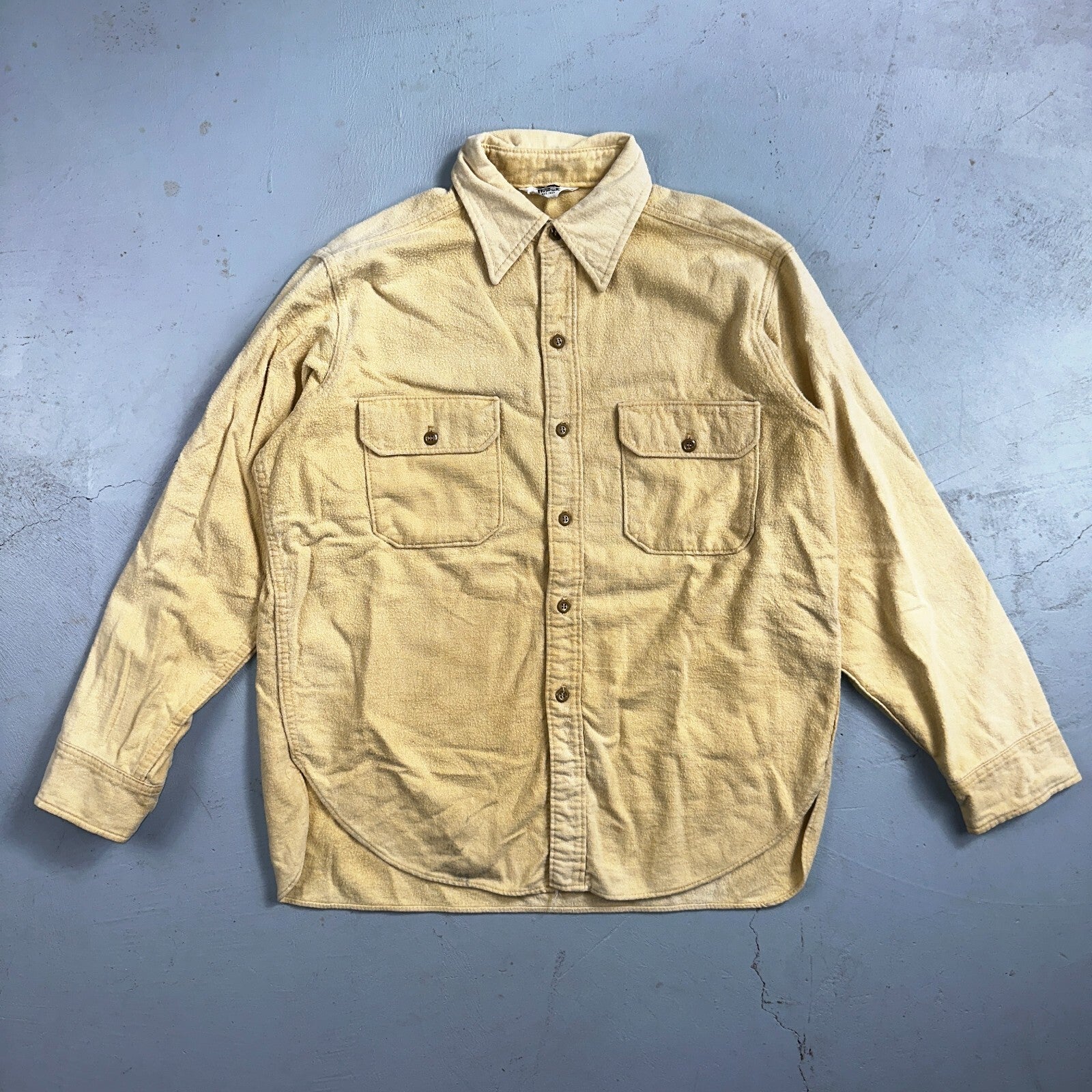 Vintage Woolrich Chamois Button Up Shirt Heavy Cotton Mens XL USA Yellow 70s