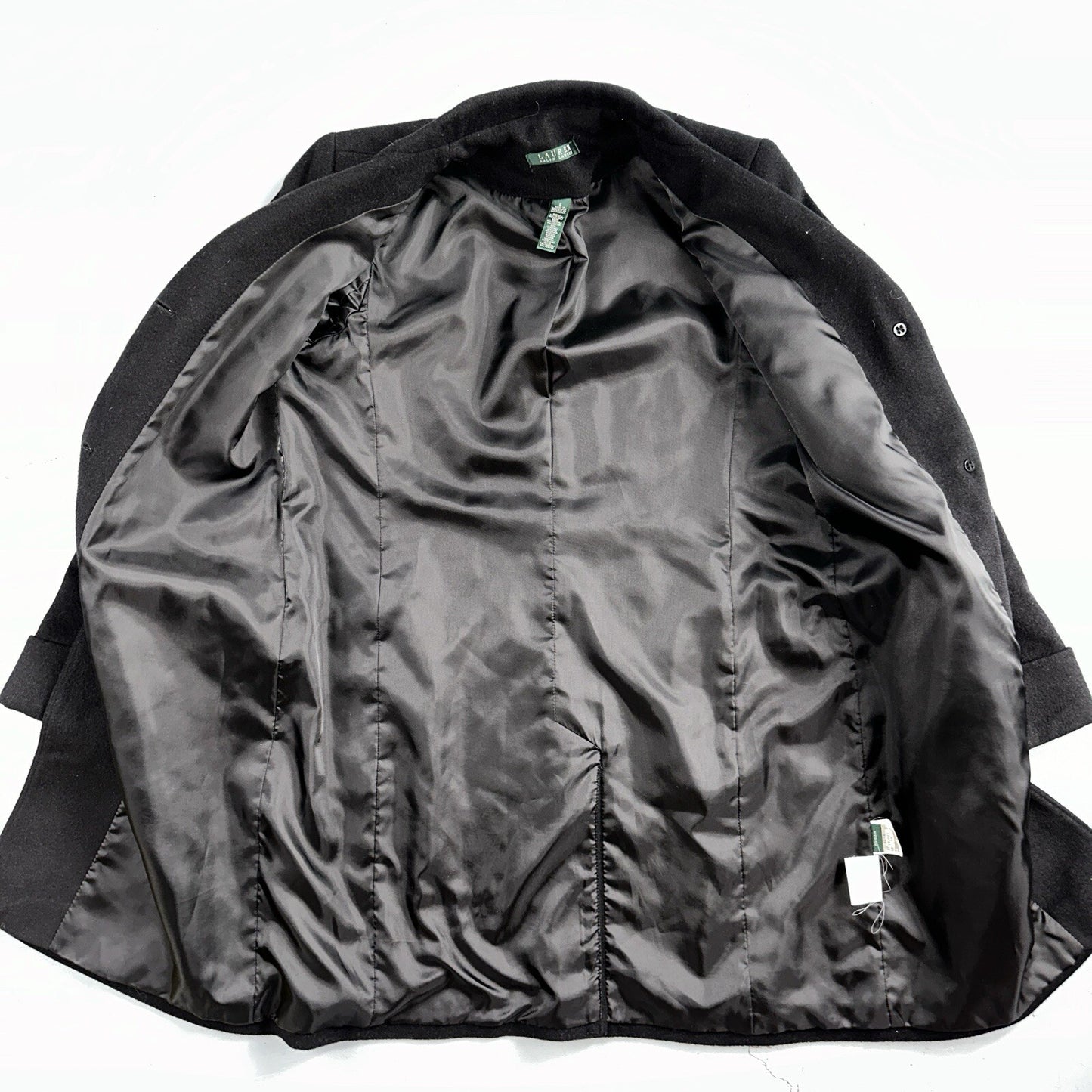 Lauren Ralph Lauren Womens Black Herringbone Wool Blended Overcoat 6 Lined