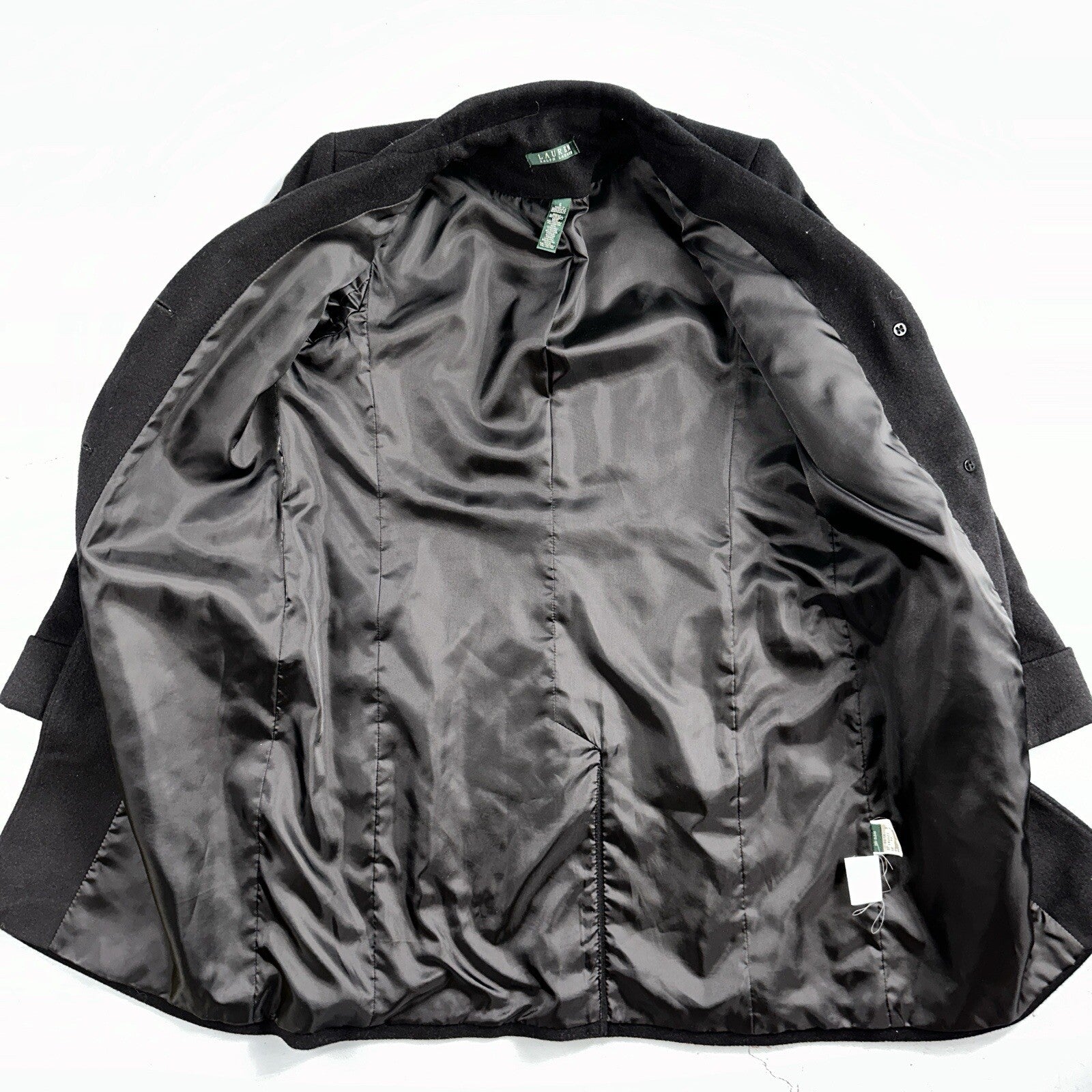 Lauren Ralph Lauren Womens Black Herringbone Wool Blended Overcoat 6 Lined