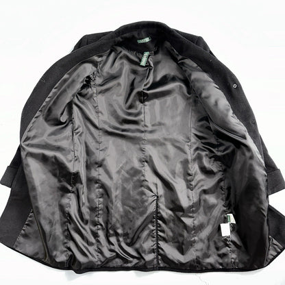 Lauren Ralph Lauren Womens Black Herringbone Wool Blended Overcoat 6 Lined