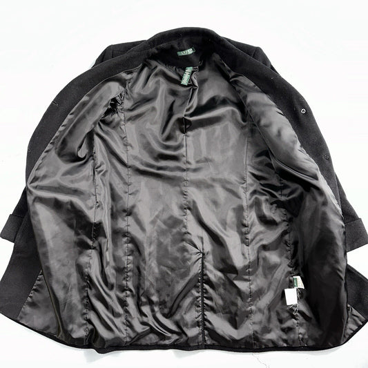 Lauren Ralph Lauren Womens Black Herringbone Wool Blended Overcoat 6 Lined