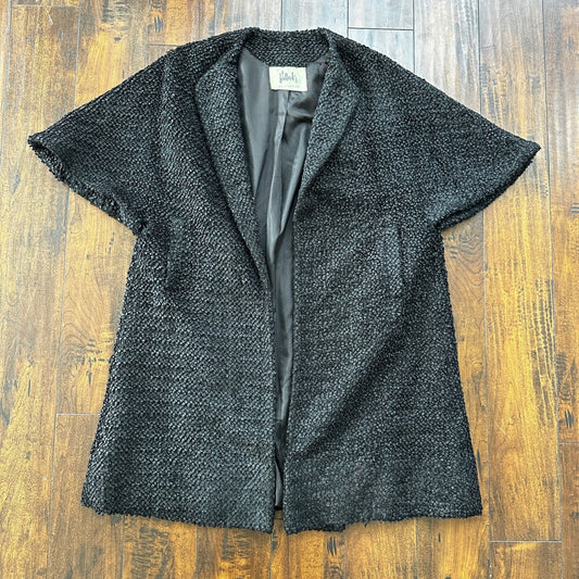 VTG 1960s Bullock’s Womens Shrug Coat Jacket Cute Fall Poly Black Rockabilly 60s