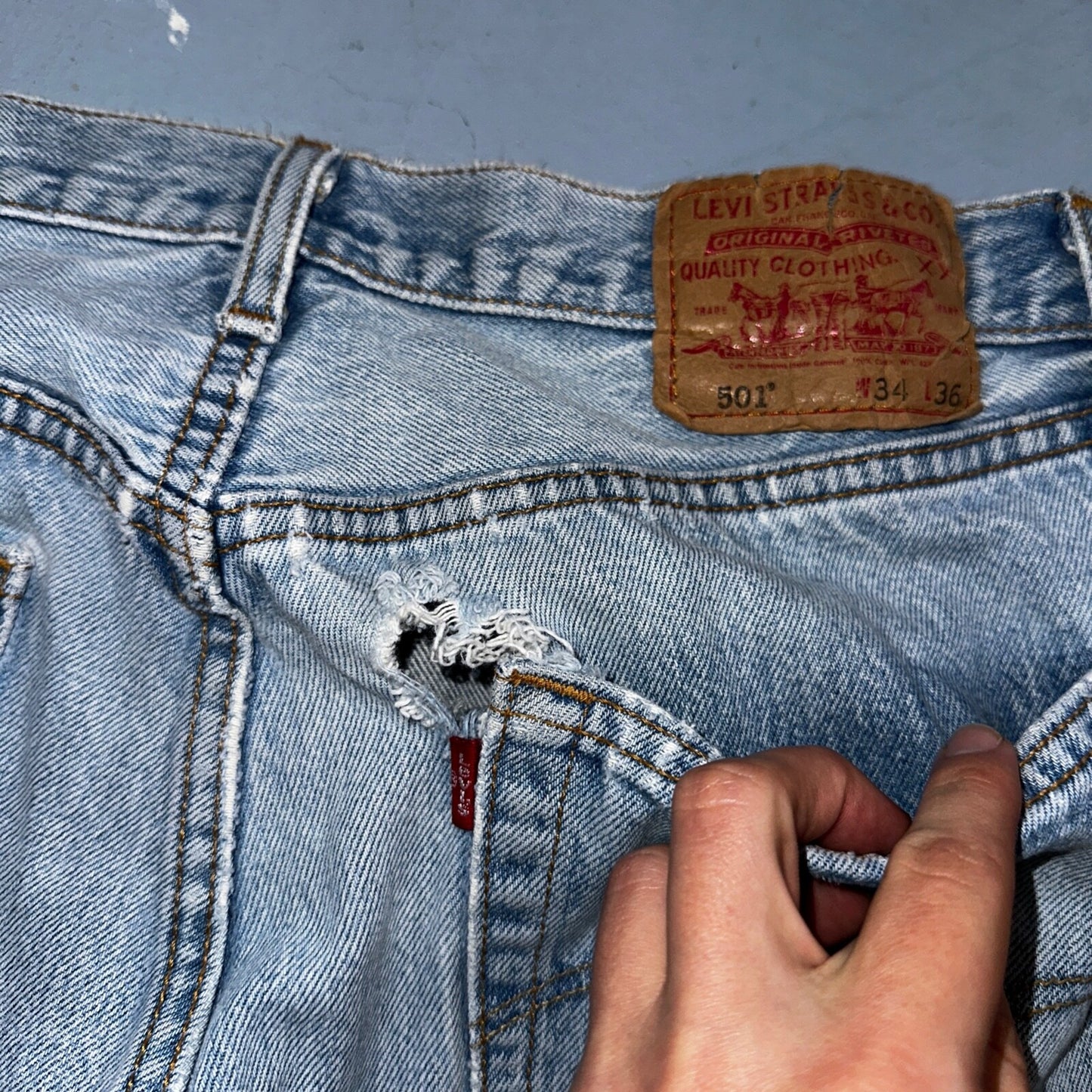 Levis 501 Vintage 90s USA XX Straight Leg Jeans Blue Med Wash 34x36 Act 31x31