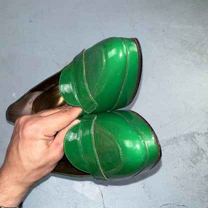 Boden Shoes Women's Size 41 Green Casadei Heel Pump Made In Italy Patent Leather