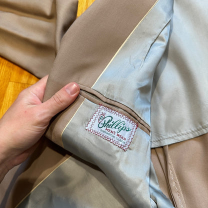 1960s Beige Sport Jacket VTG Mens Suit 44 36x29 Rockabilly Solid Tan Pants 60s