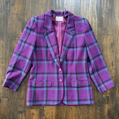 Vintage Miss Pendleton Wool Plaid Blazer Jacket Womens Size 10 70s Purple