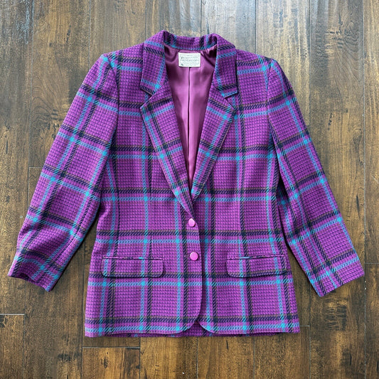 Vintage Miss Pendleton Wool Plaid Blazer Jacket Womens Size 10 70s Purple