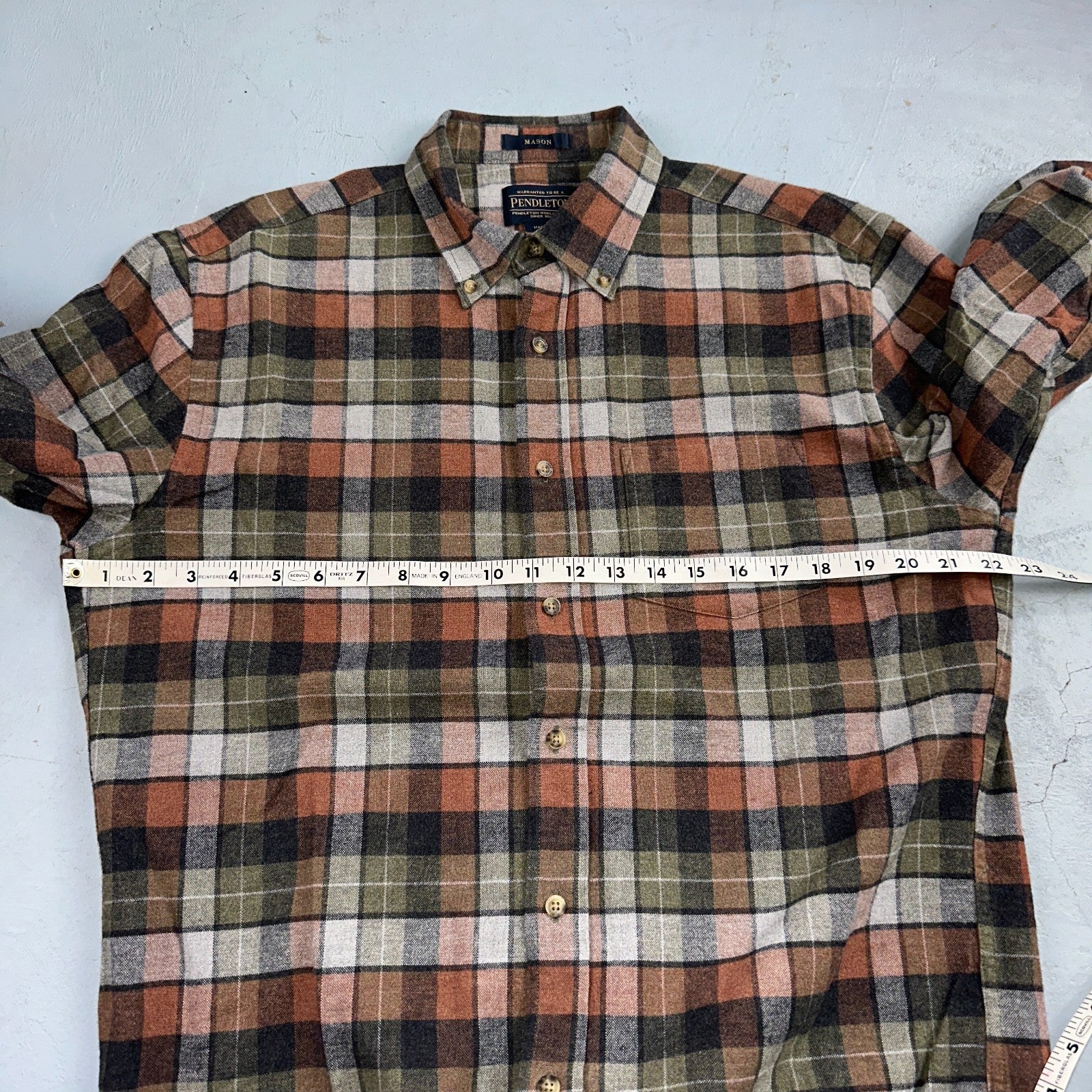 Pendleton Mason Flannel Shirt Mens Size Medium Brown Green Plaid Long Sleeve