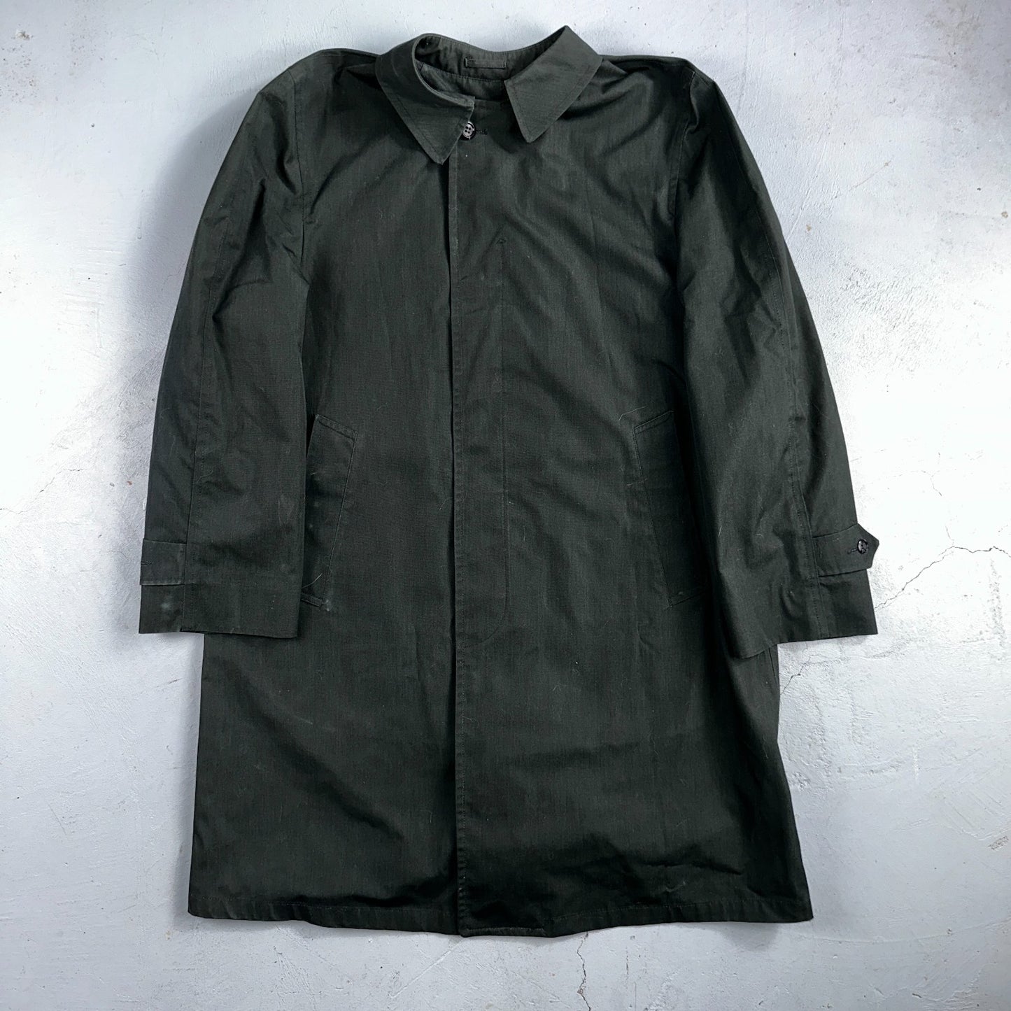 Aqaron Rain Trench Coat Mens 38 Short Green Long Sleeve Button Long Jacket