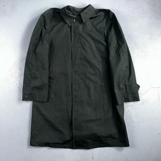 Aqaron Rain Trench Coat Mens 38 Short Green Long Sleeve Button Long Jacket