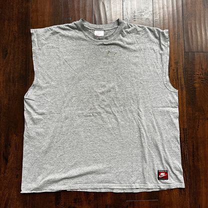 Nike Trashed Center Swoosh Vintage T Shirt 90s Basic Grey Gym Rat Stained