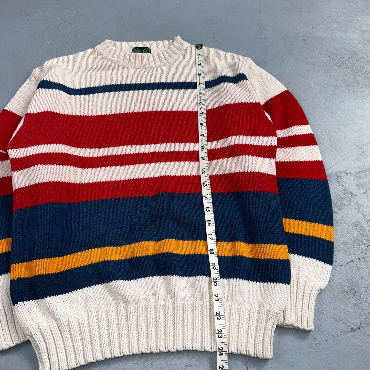 Izod VTG Sweater Mens L Striped Nautical Fisherman Yacht Club 80s 90s Geometric