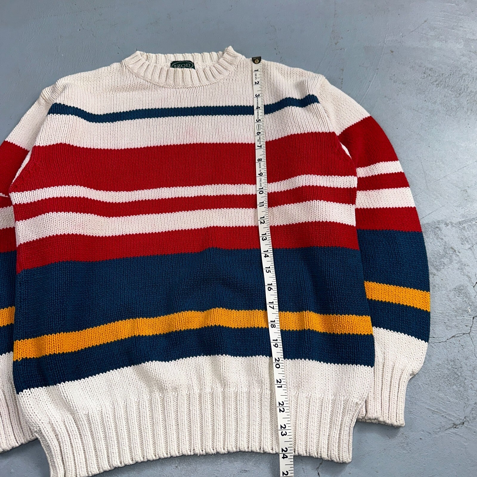 Izod VTG Sweater Mens L Striped Nautical Fisherman Yacht Club 80s 90s Geometric