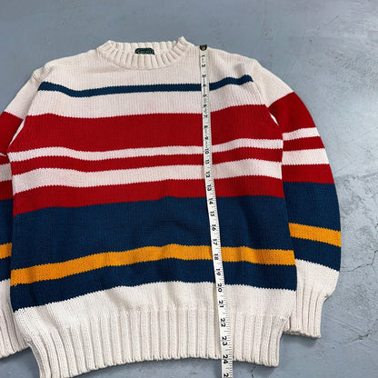 Izod VTG Sweater Mens L Striped Nautical Fisherman Yacht Club 80s 90s Geometric