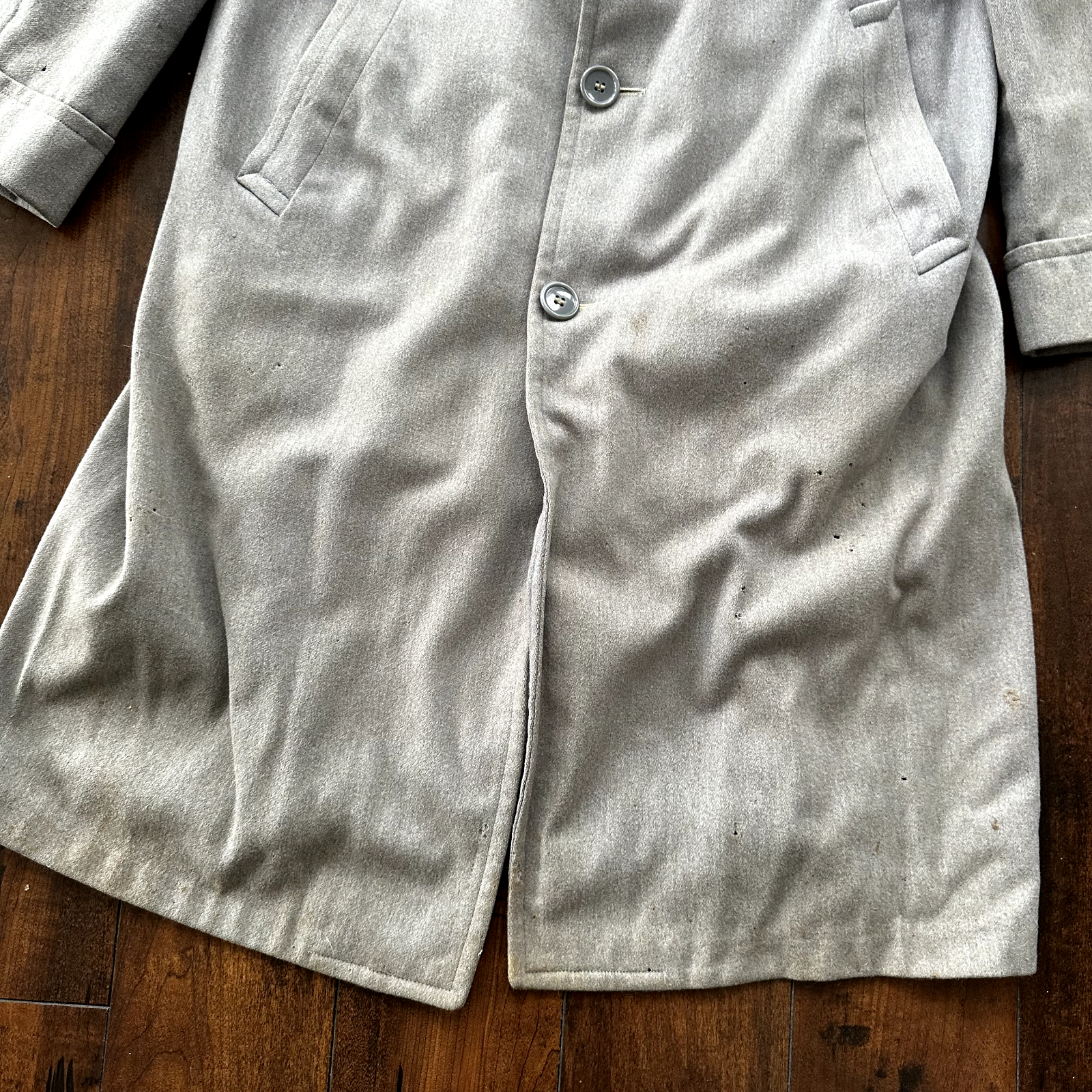 VTG 30s 40s Cravenette Gray Wool Long Trench Coat Sz 40 Long Pennys WWII era USE