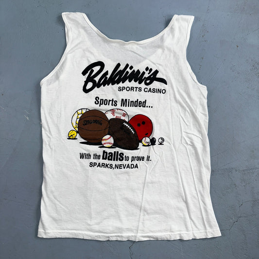 Got Balls Spalding Basketball VTG T Shirt White Tank 80s Baldinis Casino Nevada